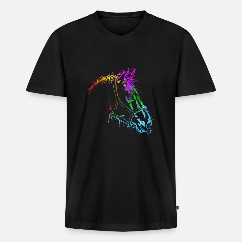 Pferdekopf Bunt Pferd Pferde - Männer Premium Bio T-Shirt mit V-Ausschnitt - Schwarz