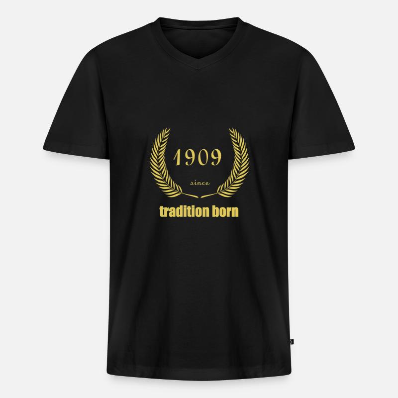 Tradition Born 1909 - Männer Premium Bio T-Shirt mit V-Ausschnitt - Schwarz