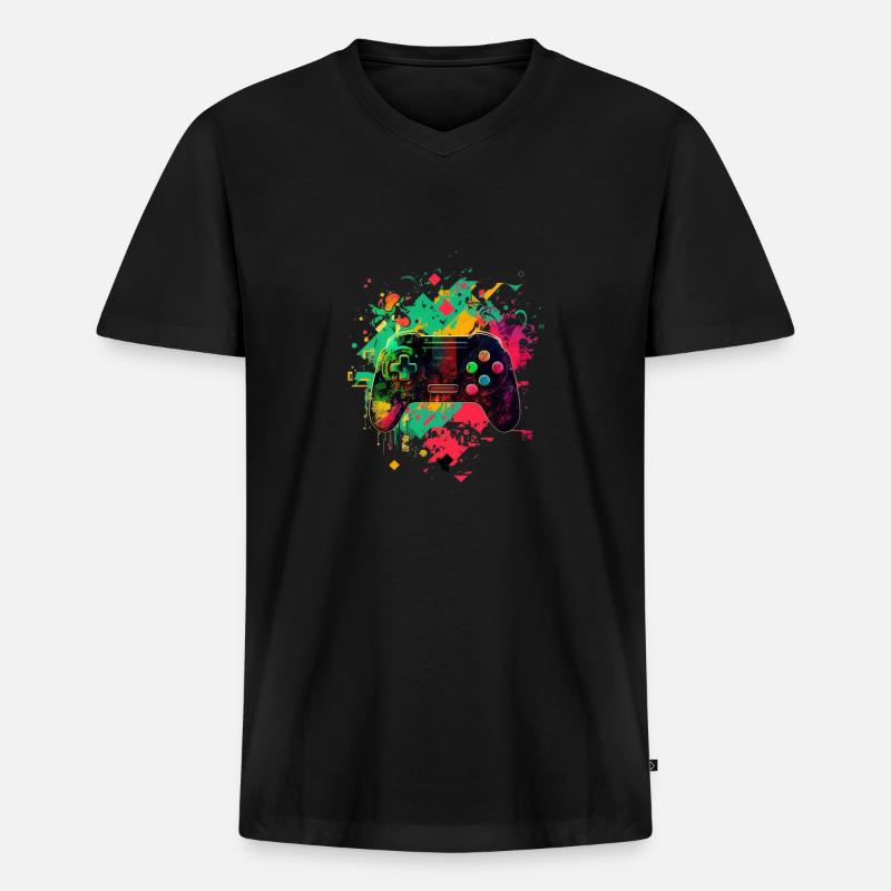 Gamer Konsole - Männer Premium Bio T-Shirt mit V-Ausschnitt - Schwarz