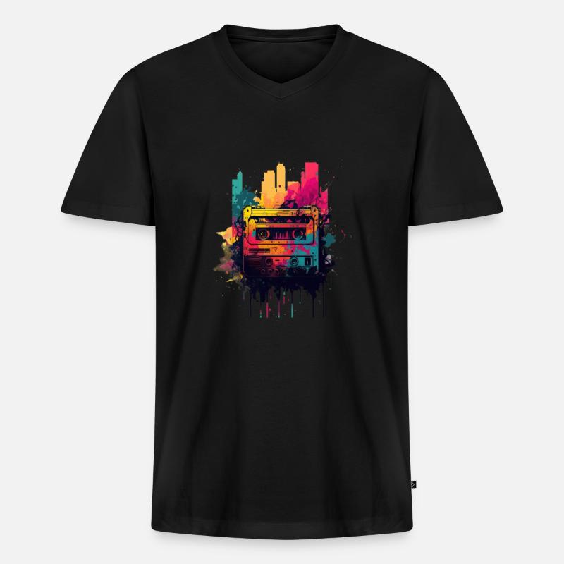 Retro Mixtape - Männer Premium Bio T-Shirt mit V-Ausschnitt - Schwarz