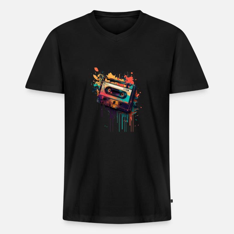 Retro Mixtape - Männer Premium Bio T-Shirt mit V-Ausschnitt - Schwarz