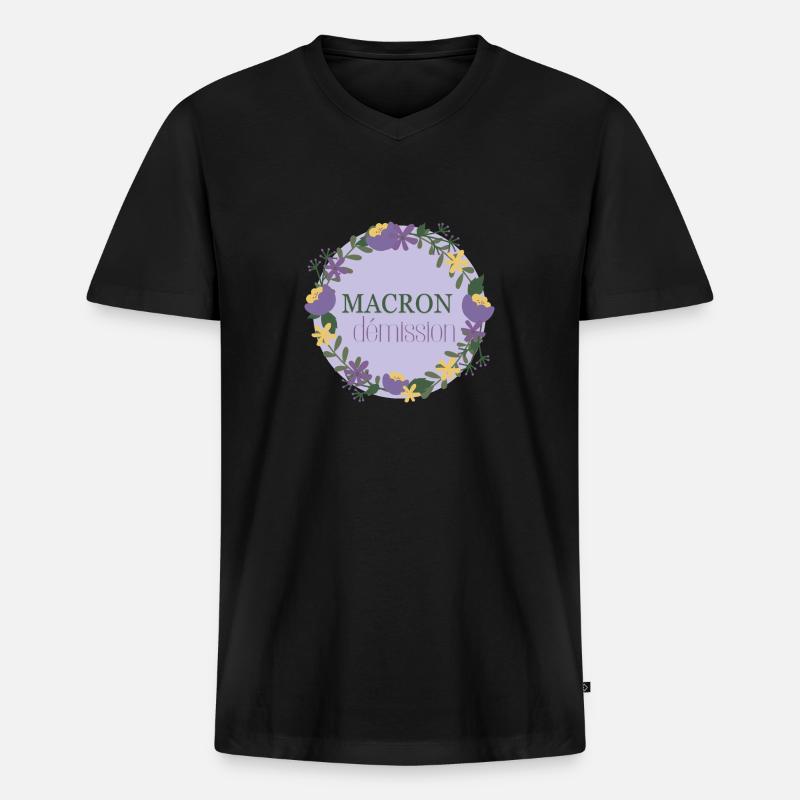 Macron tritt zurück - Männer Premium Bio T-Shirt mit V-Ausschnitt - Schwarz