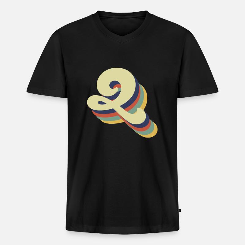 Retro Q Buchstabe - Männer Premium Bio T-Shirt mit V-Ausschnitt - Schwarz