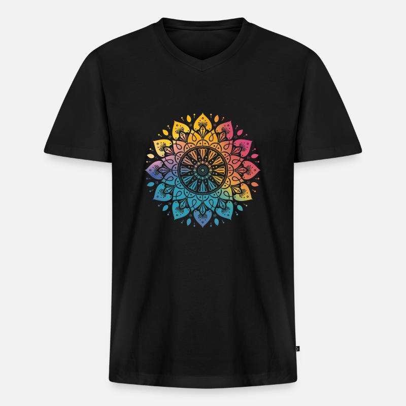 Regenbogen Mandala - Männer Premium Bio T-Shirt mit V-Ausschnitt - Schwarz