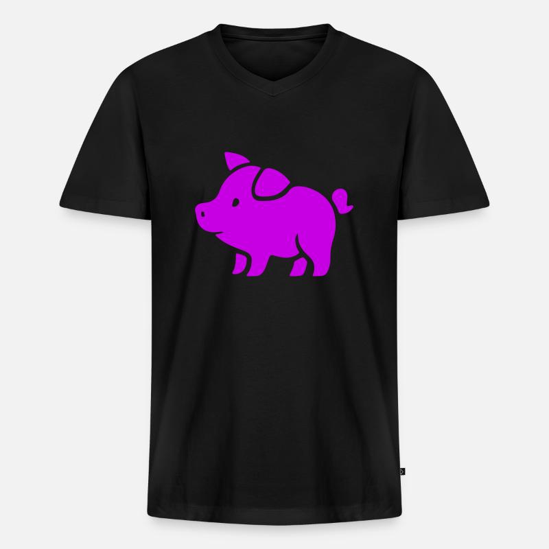 Schweinchen Pink Sau Eber - Männer Premium Bio T-Shirt mit V-Ausschnitt - Schwarz