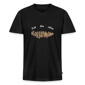 Signe astrologique Verseau - T-shirt encolure en V Premium bio Homme - noir - Devant - Nico (187cm)