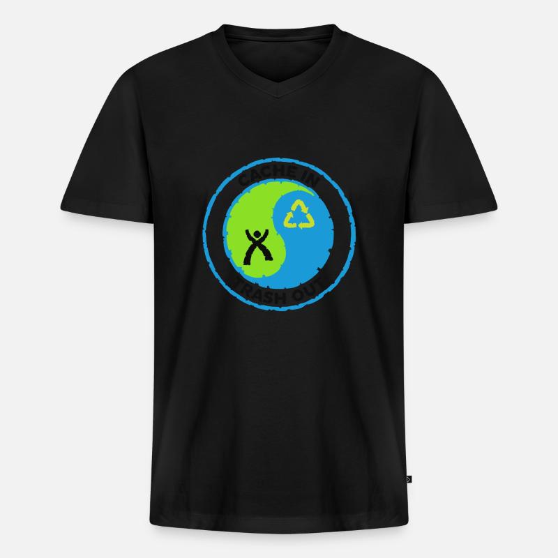 Cache in Trash out - Männer Premium Bio T-Shirt mit V-Ausschnitt - Schwarz