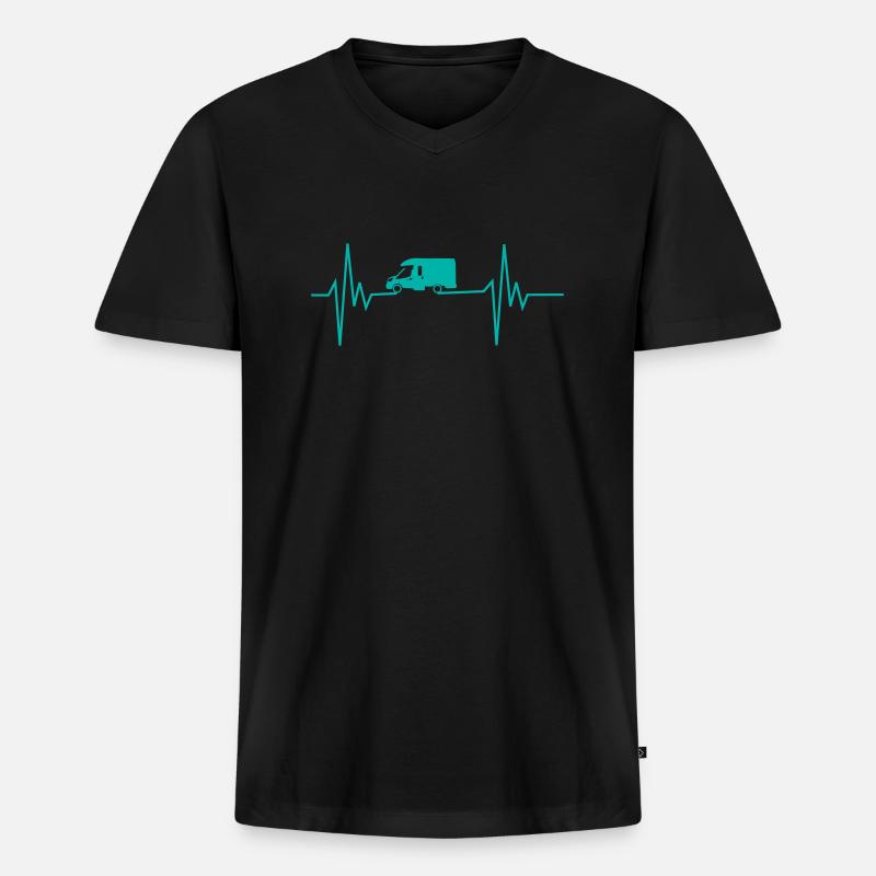 Herzschlag Wohnmobil - Männer Premium Bio T-Shirt mit V-Ausschnitt - Schwarz