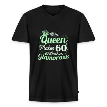 Geburtstag Königin wird 60 60. Geburtstag Frauen - Männer Premium Bio T-Shirt mit V-Ausschnitt - Schwarz - Vorne - Nico (187cm)