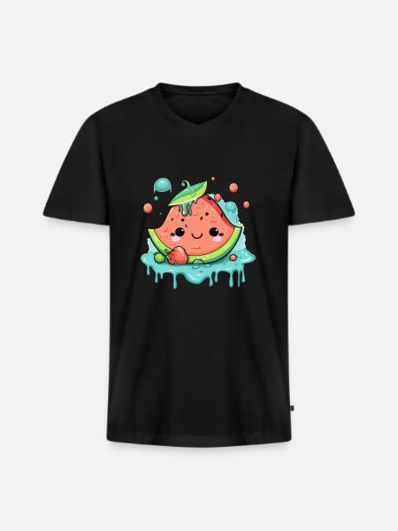 Eli pastèque Kawaii - T-shirt encolure en V Premium bio Homme - noir