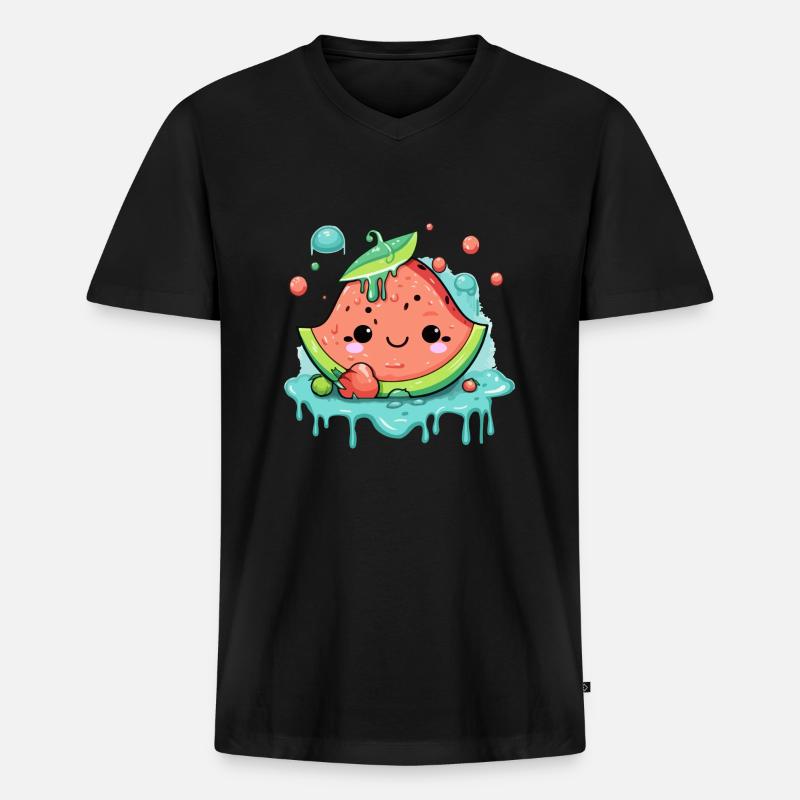 Eli Wassermelone Kawaii - Männer Premium Bio T-Shirt mit V-Ausschnitt - Schwarz