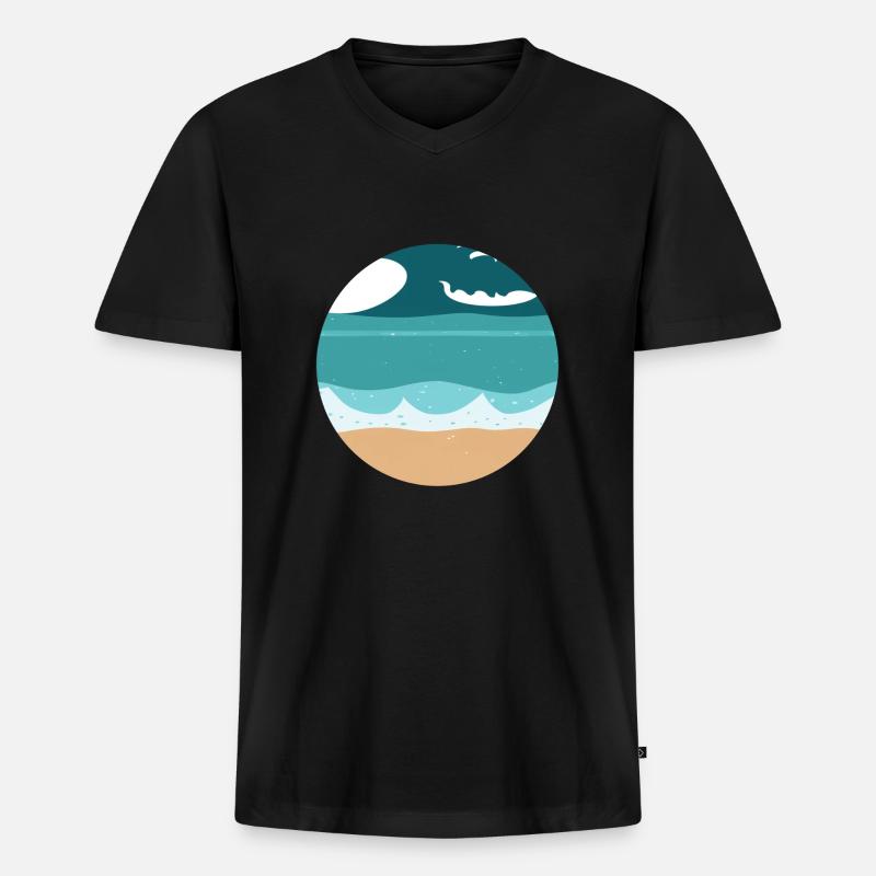 Beach with Waves Illustration - Männer Premium Bio T-Shirt mit V-Ausschnitt - Schwarz