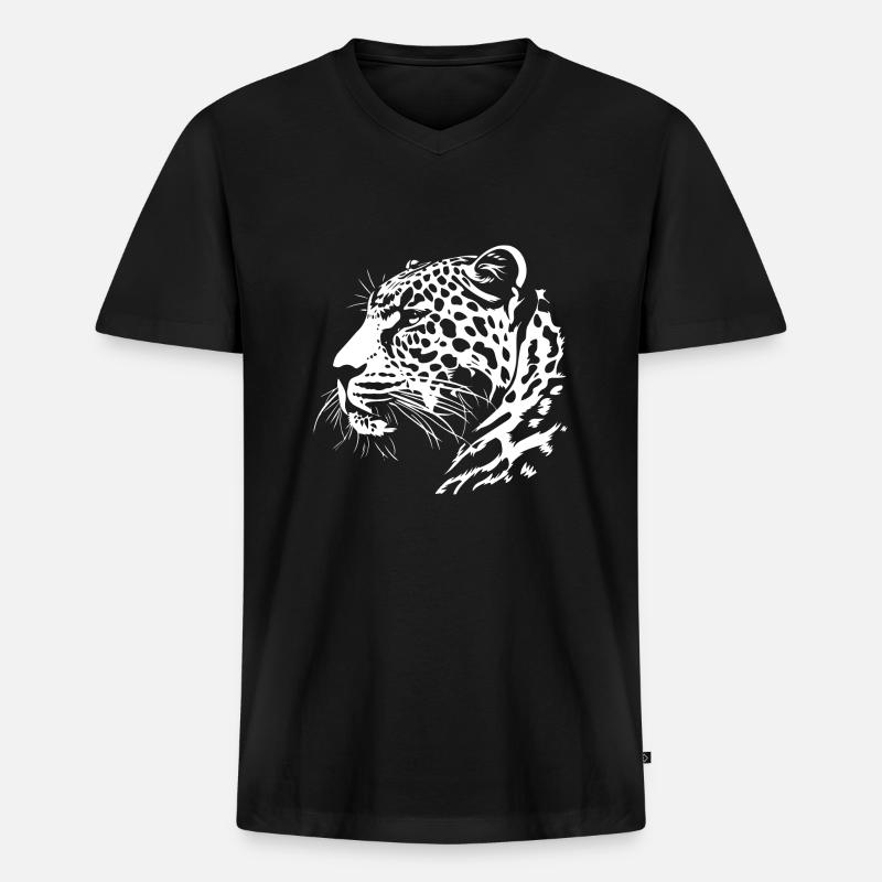 Leopard - Männer Premium Bio T-Shirt mit V-Ausschnitt - Schwarz