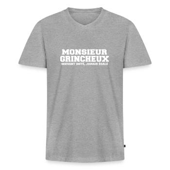 Monsieur grincheux cadeau drôle humour grogner - T-shirt encolure en V Premium bio Homme - gris chiné - Devant