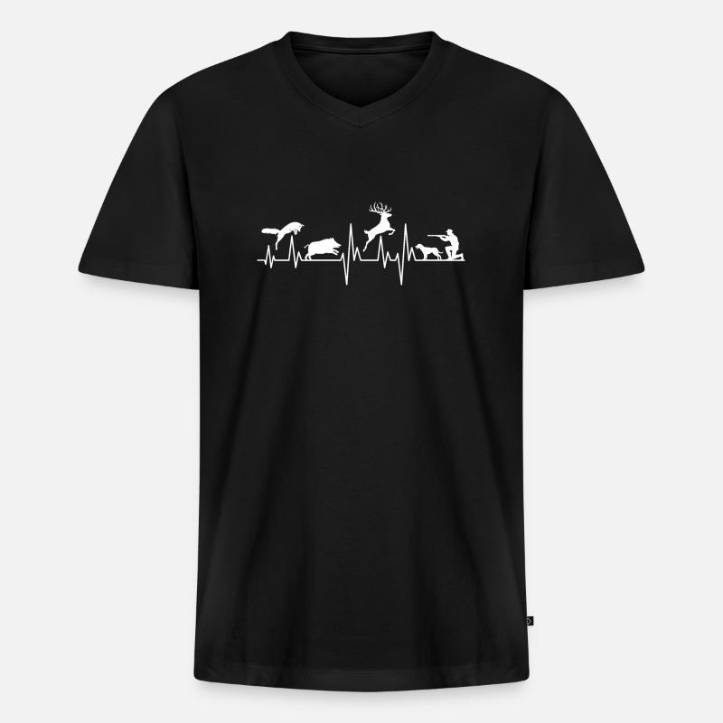 Jäger Jagd Puls - Männer Premium Bio T-Shirt mit V-Ausschnitt - Schwarz