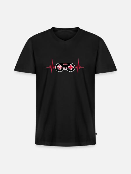 Pulse Heartbeat Retro Gamer - Men's Premium Organic T-shirt with V-neck - black