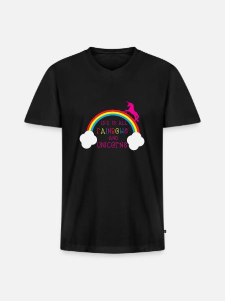 Rainbows & Unicorns - Men's Premium Organic T-shirt with V-neck - black