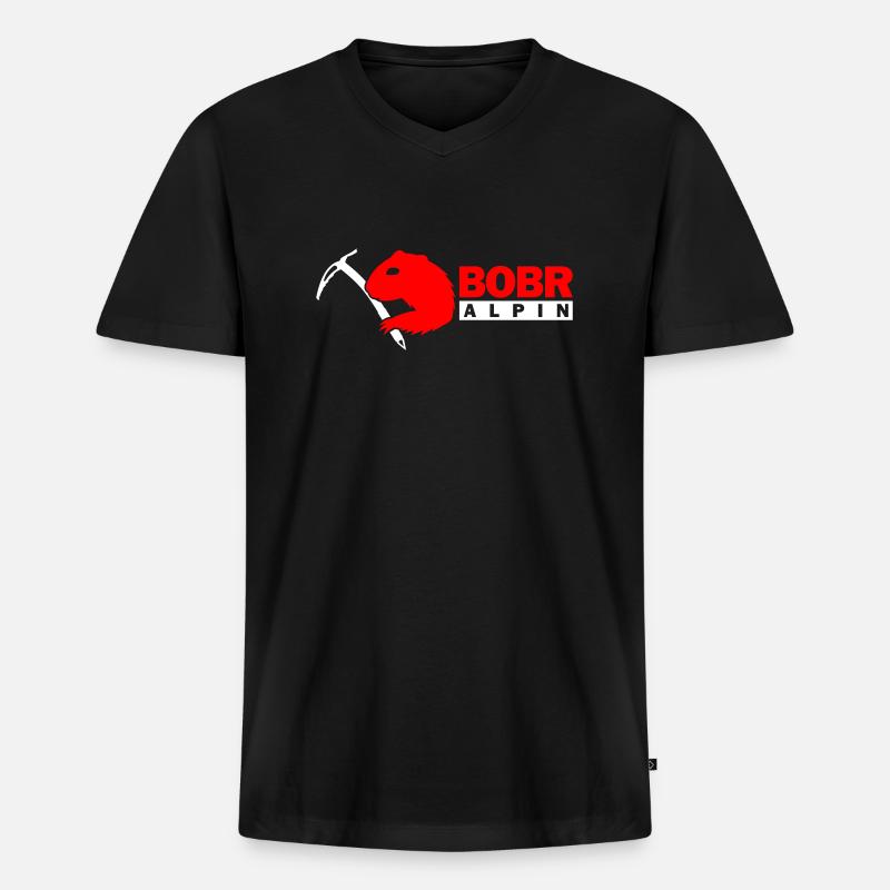 Bobr Alpin Logo Hell - Männer Premium Bio T-Shirt mit V-Ausschnitt - Schwarz