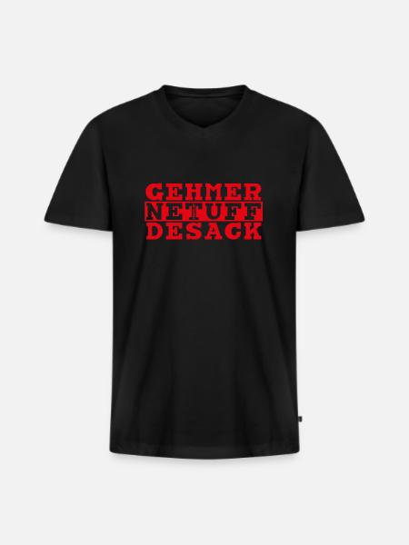 GEHMERMETUFFDESACK rot - Männer Premium Bio T-Shirt mit V-Ausschnitt - Schwarz