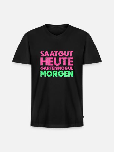 Saatgut Heute, Gartenmogul Morgen - Männer Premium Bio T-Shirt mit V-Ausschnitt - Schwarz