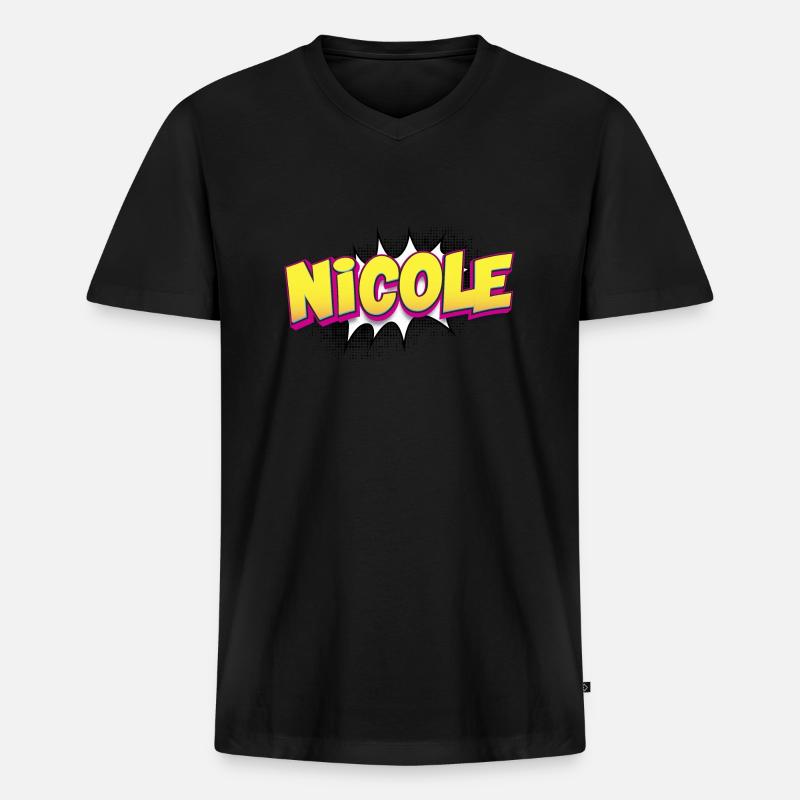 Nicole Benutzerdefinierter Name Comic-Buch-Stil Pop-Art, - Männer Premium Bio T-Shirt mit V-Ausschnitt - Schwarz
