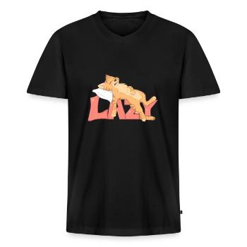 lazy cat - T-shirt encolure en V Premium bio Homme - noir - Devant - Nico (187cm)