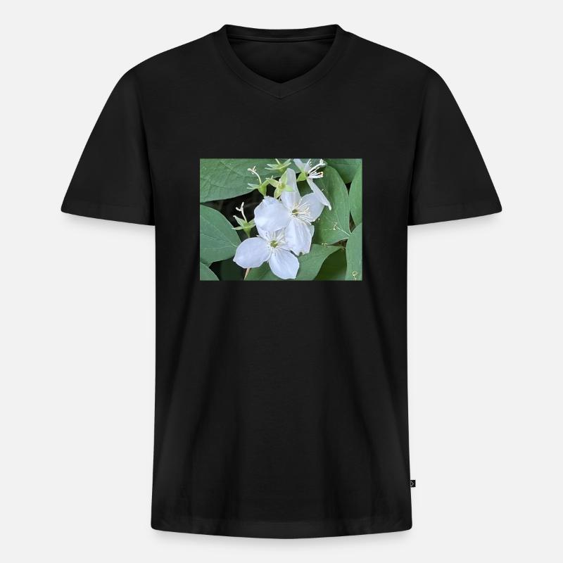 Weiße Blume - Männer Premium Bio T-Shirt mit V-Ausschnitt - Schwarz