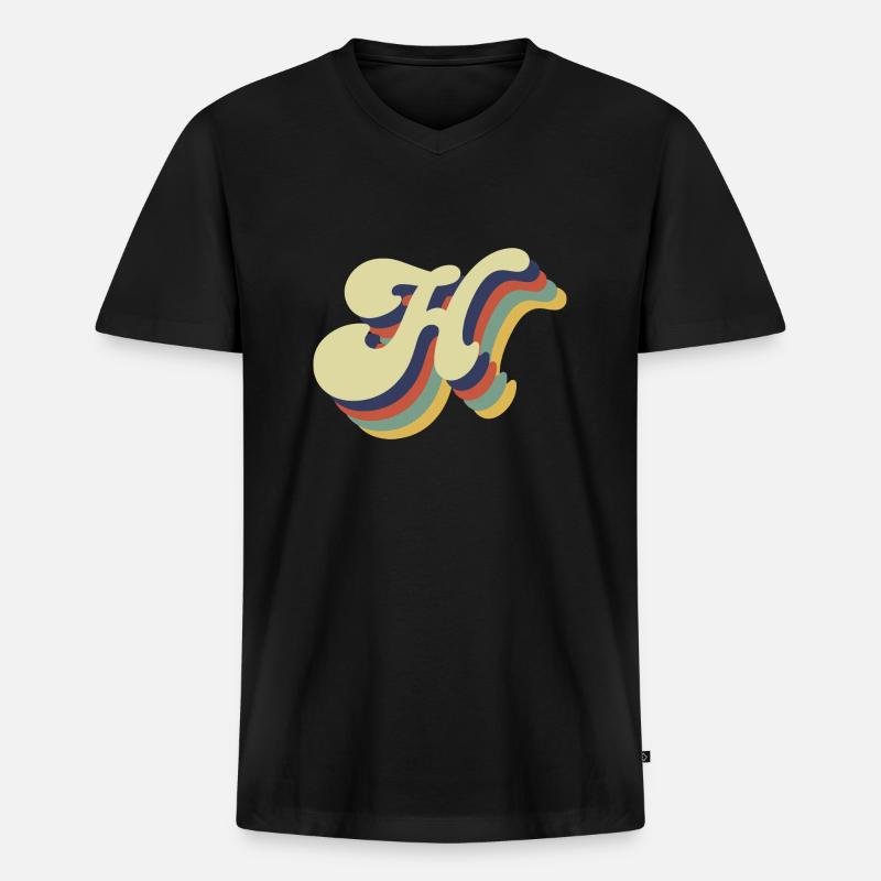 Retro-Buchstabe H - Männer Premium Bio T-Shirt mit V-Ausschnitt - Schwarz