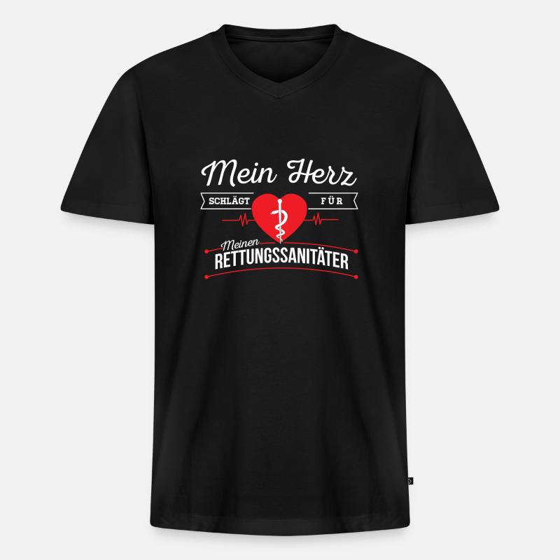 Rettungssanitäter Herz - Männer Premium Bio T-Shirt mit V-Ausschnitt - Schwarz