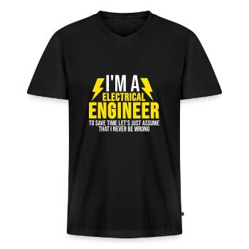 Elektrotechnik TShirt Ingenieur Techniker Geschenk - Männer Premium Bio T-Shirt mit V-Ausschnitt - Schwarz - Vorne - Nico (187cm)