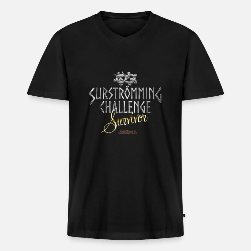 Surströmming Challenge Survivor - Männer Premium Bio T-Shirt mit V-Ausschnitt - Schwarz