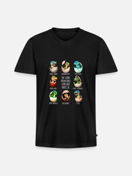 Bébé dinos dans l’œuf - T-shirt encolure en V Premium bio Homme - noir
