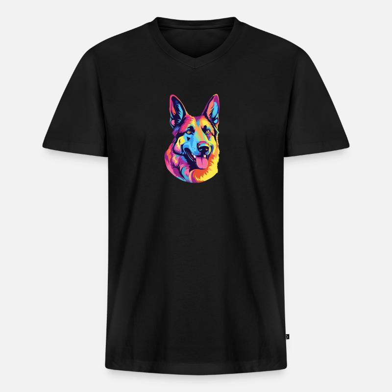 Schäferhund - Männer Premium Bio T-Shirt mit V-Ausschnitt - Schwarz