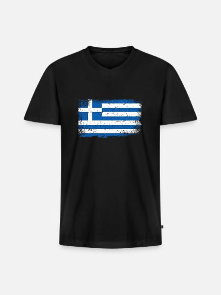 Drapeau de la grèce - T-shirt encolure en V Premium bio Homme - noir