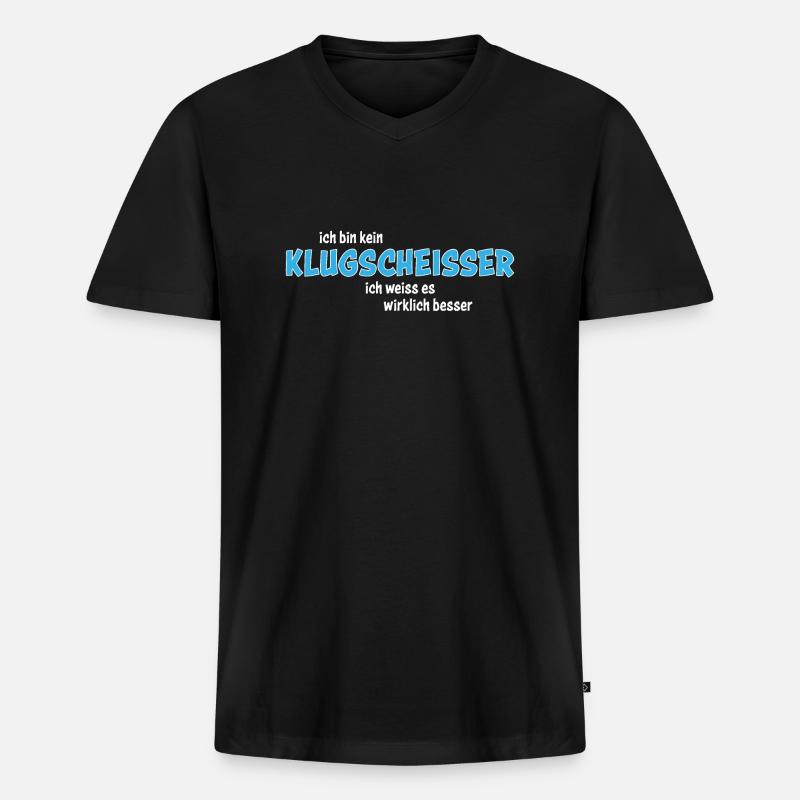 ich bin kein Klugscheisser - Männer Premium Bio T-Shirt mit V-Ausschnitt - Schwarz