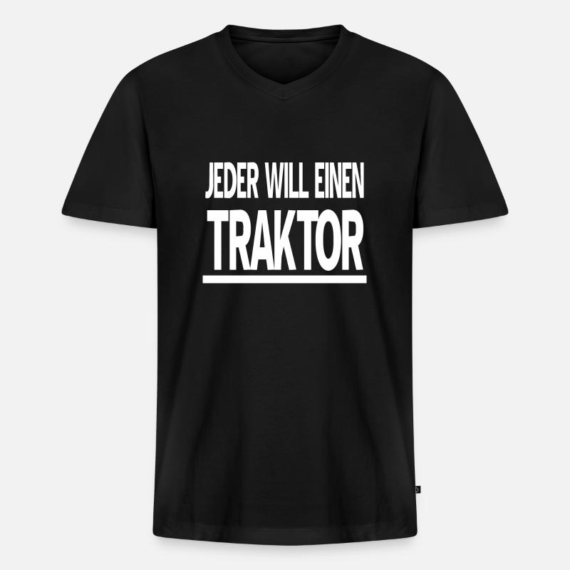 Traktor - Männer Premium Bio T-Shirt mit V-Ausschnitt - Schwarz