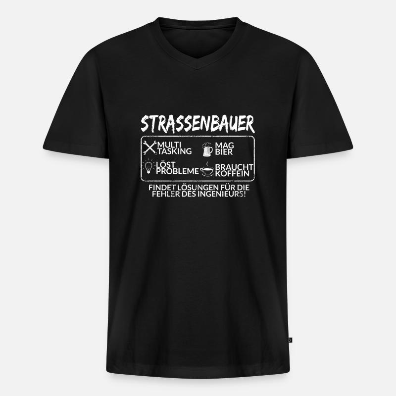 Der Strassenbauer - Männer Premium Bio T-Shirt mit V-Ausschnitt - Schwarz