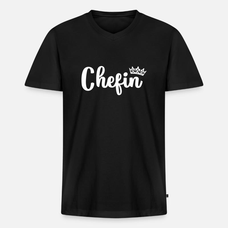 Chefin - Männer Premium Bio T-Shirt mit V-Ausschnitt - Schwarz