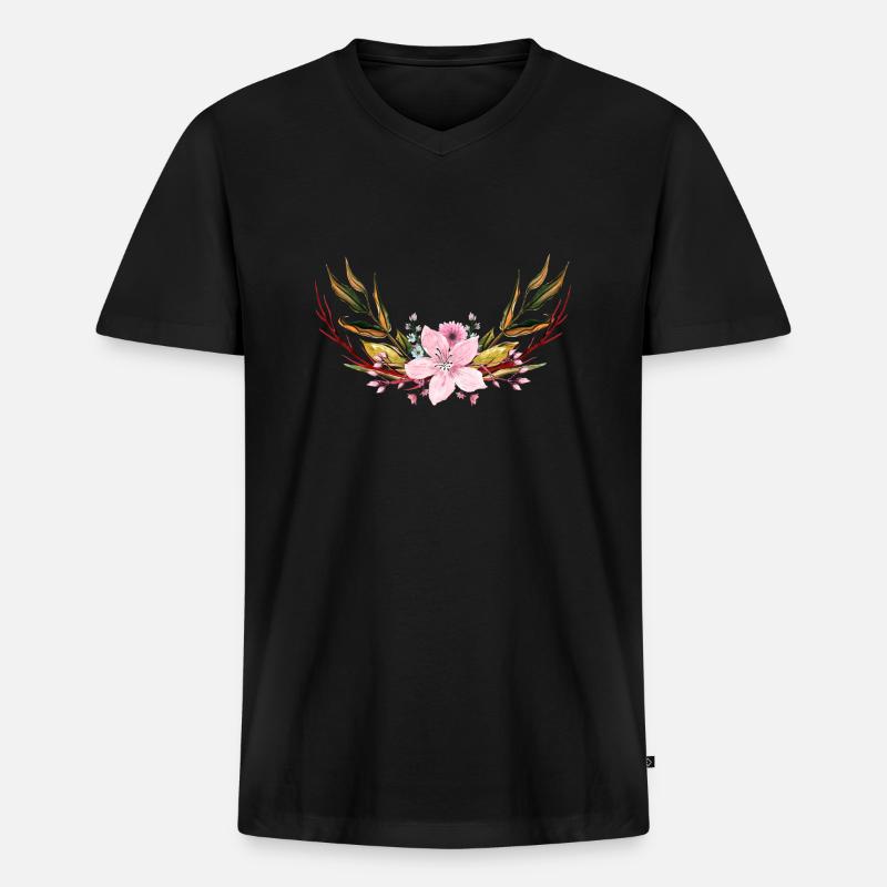 Blumen - Männer Premium Bio T-Shirt mit V-Ausschnitt - Schwarz