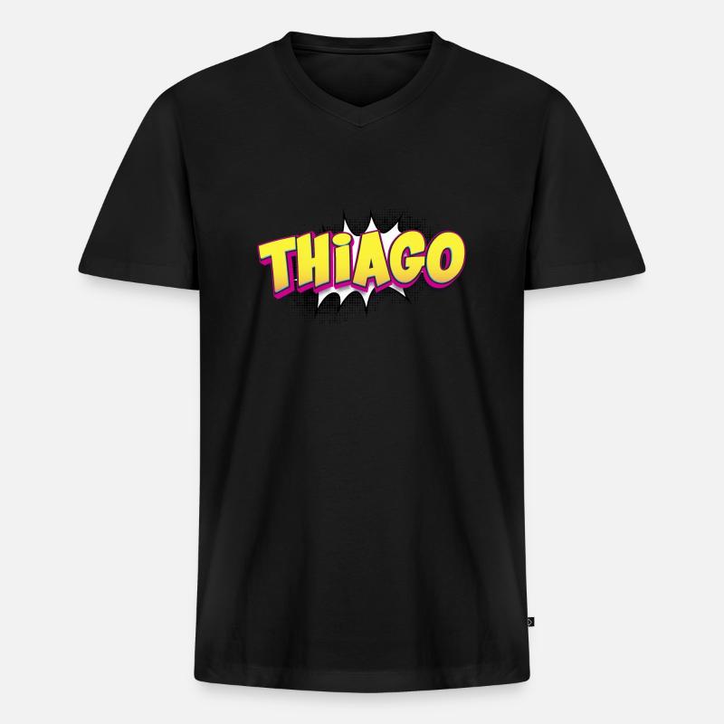 Thiago benutzerdefinierter Name Comic-Buch-Stil Pop-Art, - Männer Premium Bio T-Shirt mit V-Ausschnitt - Schwarz