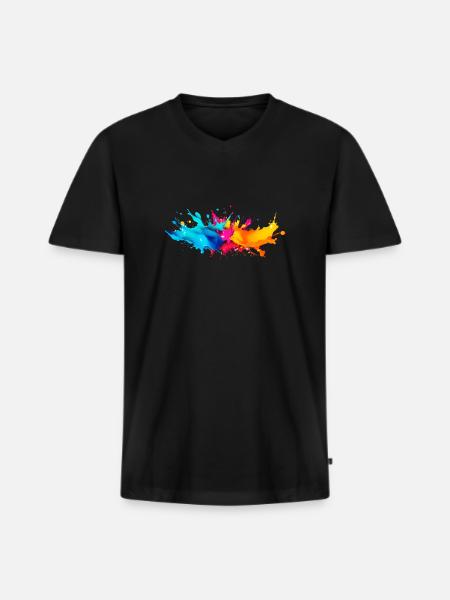 Explosion de Peinture - T-shirt encolure en V Premium bio Homme - noir