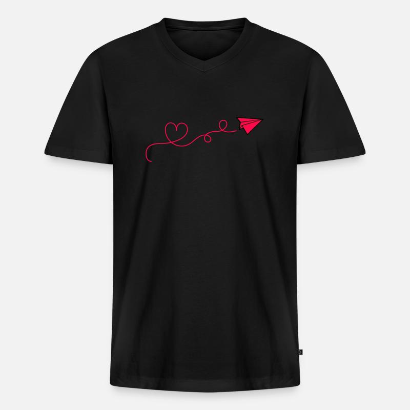 papierflieger herz - Männer Premium Bio T-Shirt mit V-Ausschnitt - Schwarz