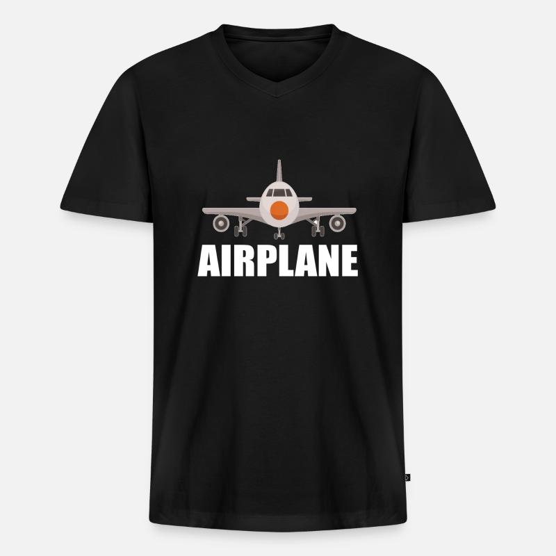 Flugzeug - Männer Premium Bio T-Shirt mit V-Ausschnitt - Schwarz
