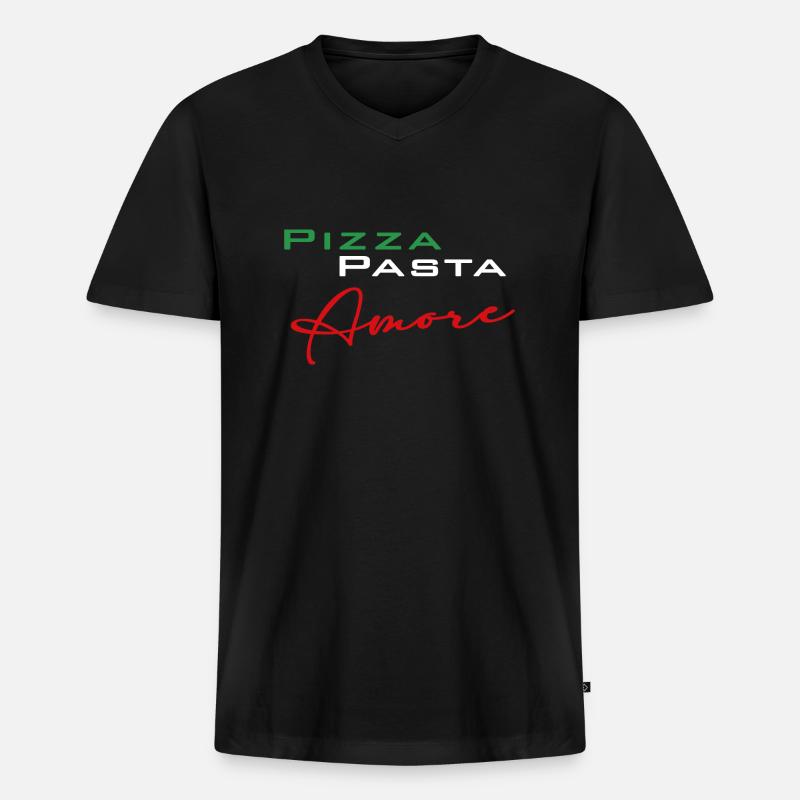 Pizza Pasta Amore - Männer Premium Bio T-Shirt mit V-Ausschnitt - Schwarz