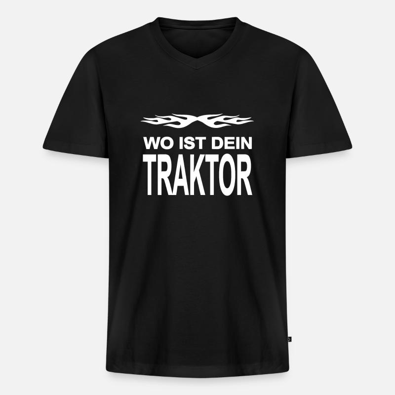 Traktor - Männer Premium Bio T-Shirt mit V-Ausschnitt - Schwarz