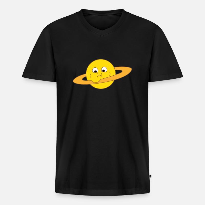 Dicker Saturn - Männer Premium Bio T-Shirt mit V-Ausschnitt - Schwarz