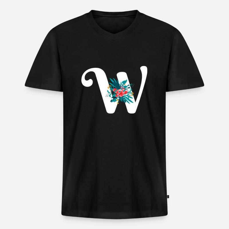 Buchstabe W geblüht - Männer Premium Bio T-Shirt mit V-Ausschnitt - Schwarz