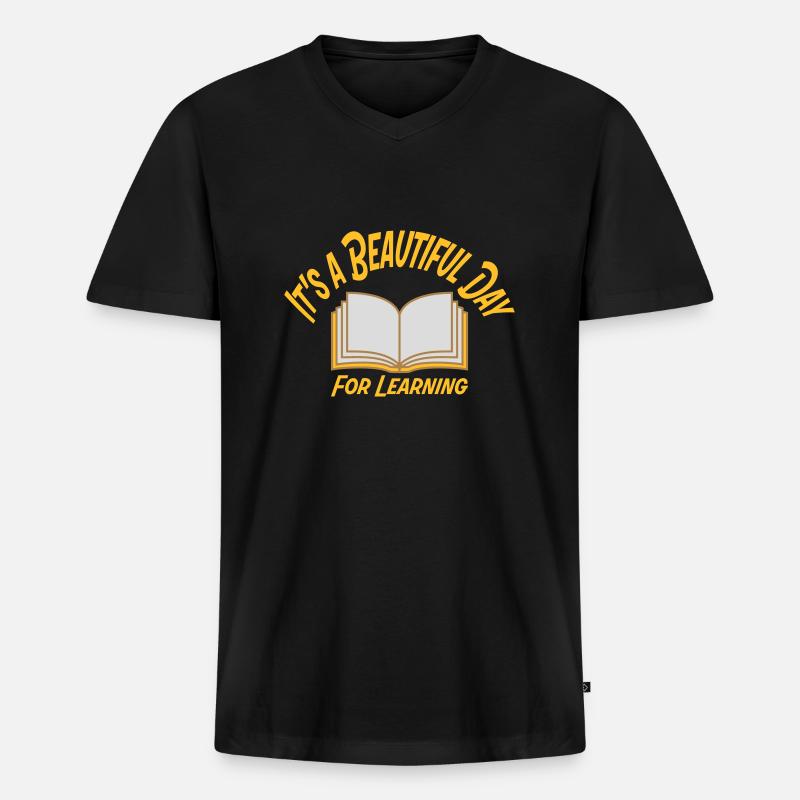 beautiful day for learning - Männer Premium Bio T-Shirt mit V-Ausschnitt - Schwarz