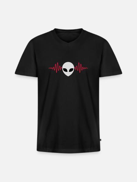 Pulse Alien Head Heartbeat - Men's Premium Organic T-shirt with V-neck - black