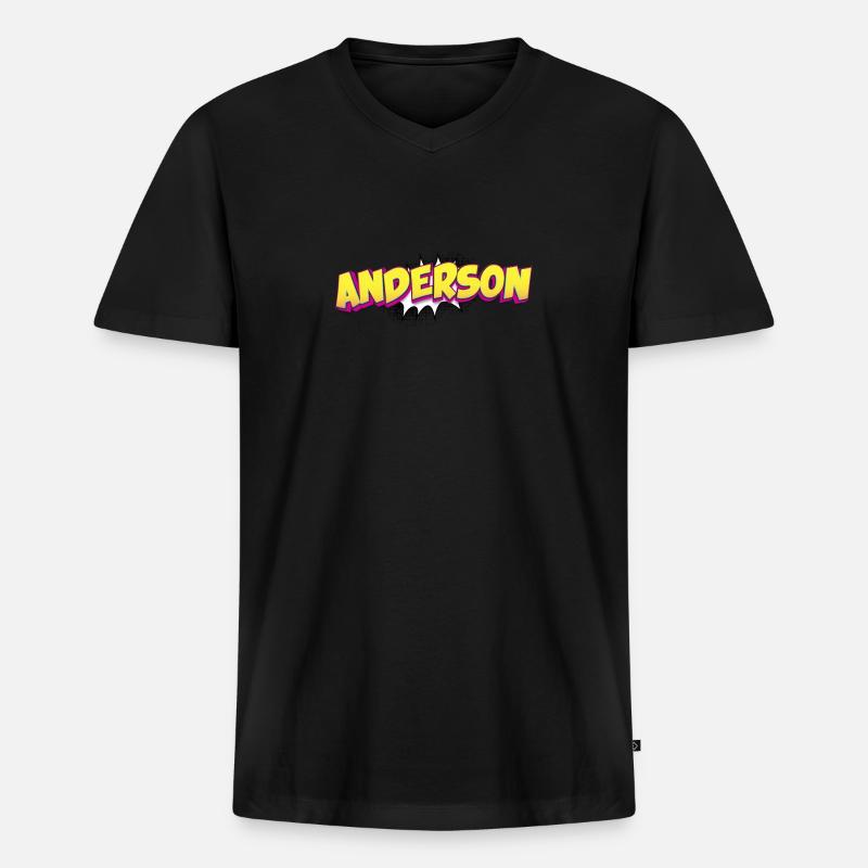 Anderson Benutzerdefinierter Name Comic-Stil Pop-Art, - Männer Premium Bio T-Shirt mit V-Ausschnitt - Schwarz